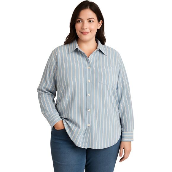 Lauren Jeans Co. Ralph Lauren Blue White Stripe Button-Down Shirt – 1X - Picture 1 of 6